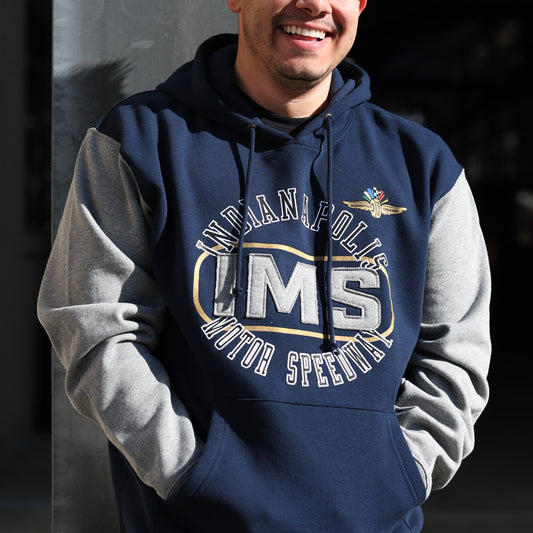 Wing Wheel Flag Applique Hooded Sweatshirt In Blue - Front View