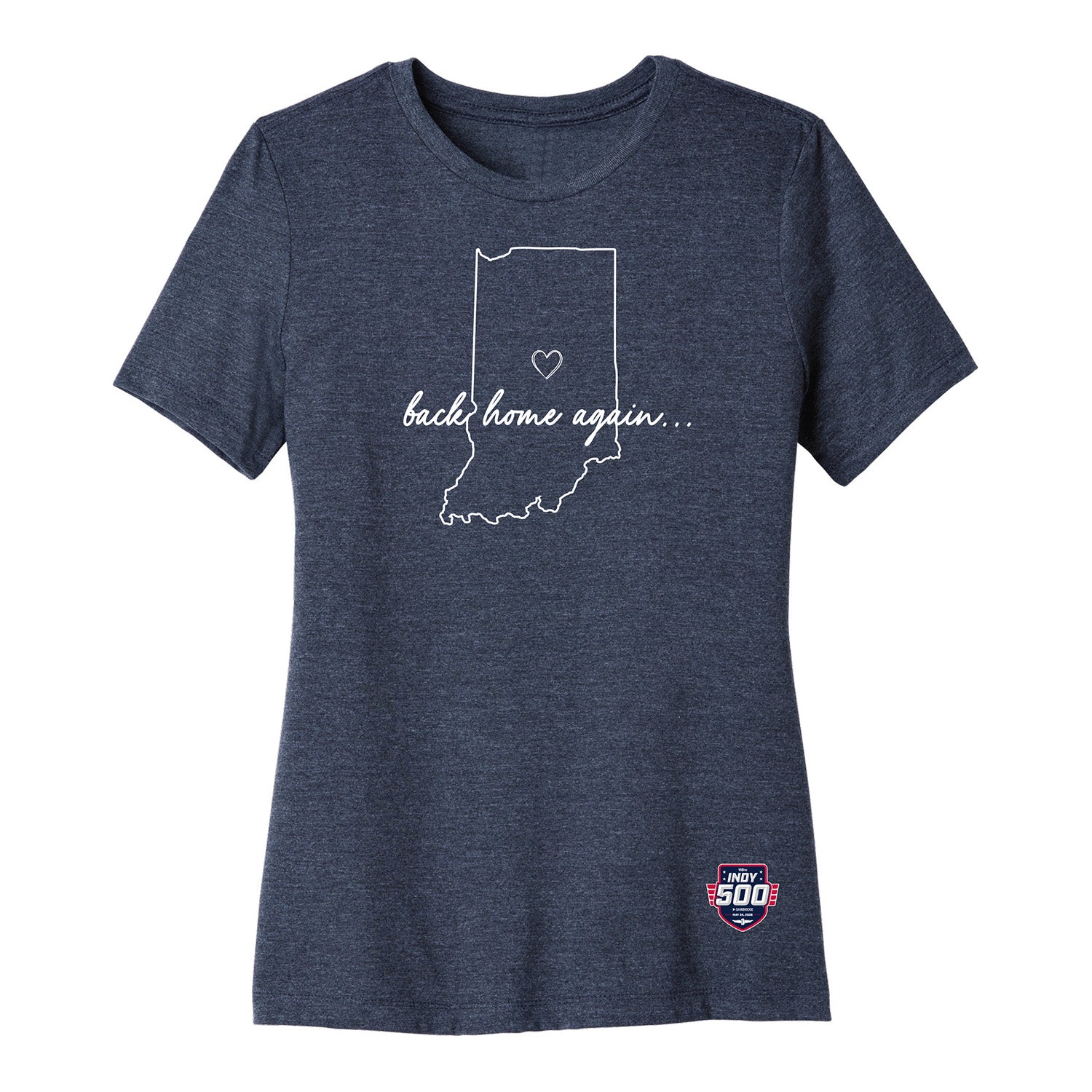 Ladies 2026 Indy 500 Back Home Again T-Shirt in Blue - Front View