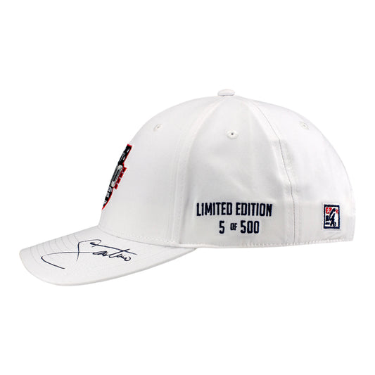 2026 Indy 500 LE #5 Starting Field Hat Autographed by Santino Ferrucci in White - Left Side View