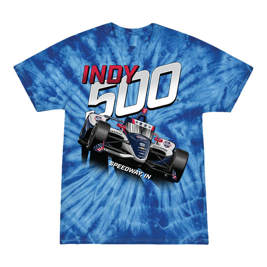 2026 Indy 500 United We Race Tie Dye T-shirt in Blue - Front View