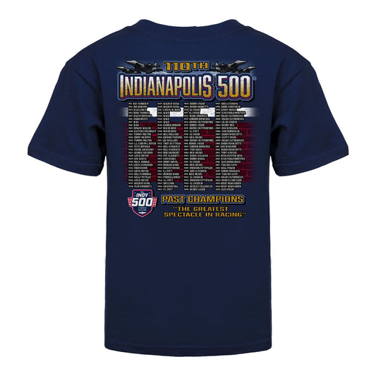 2026 Indianapolis 500 Past Champions Youth T-Shirt In Blue - Back View