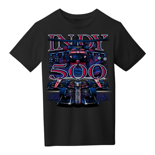 Youth 2026 Indy 500 Ghost Blackhawk T-Shirt in Black - Front View