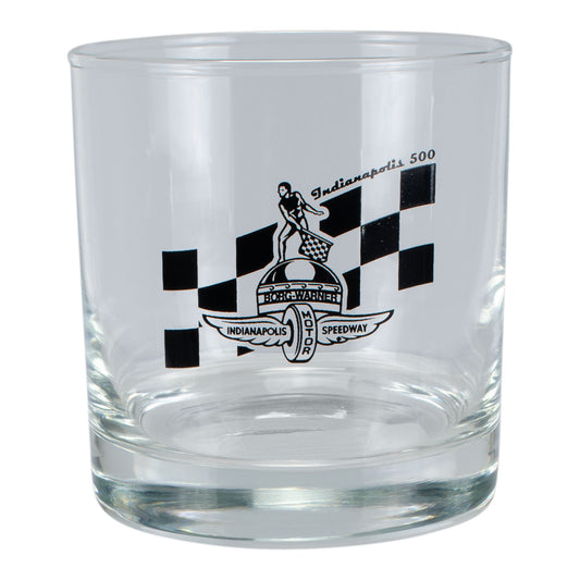 Wing Wheel Flag Borg Checkered Rocks Glass - Front View