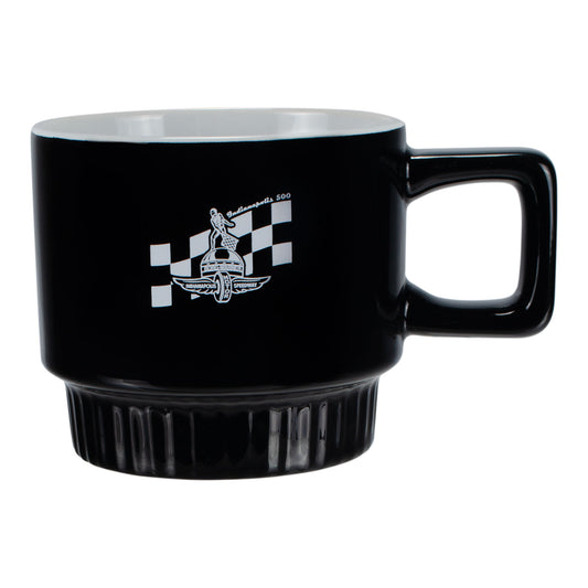 Wing Wheel Flag Checkered Loft Black Mug in Black - Front View