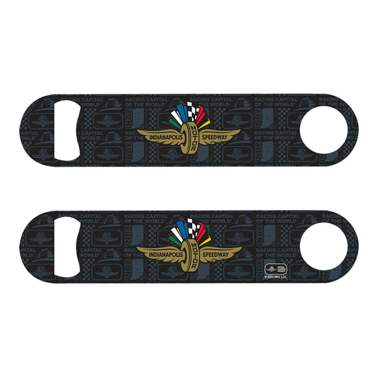 Wing Wheel Flag Racing Capital 2 Sided Bottle Opener - front view