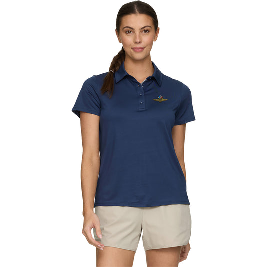 Ladies Wing, Wheel, and Flag MVP Navy Polo in Blue - Front View