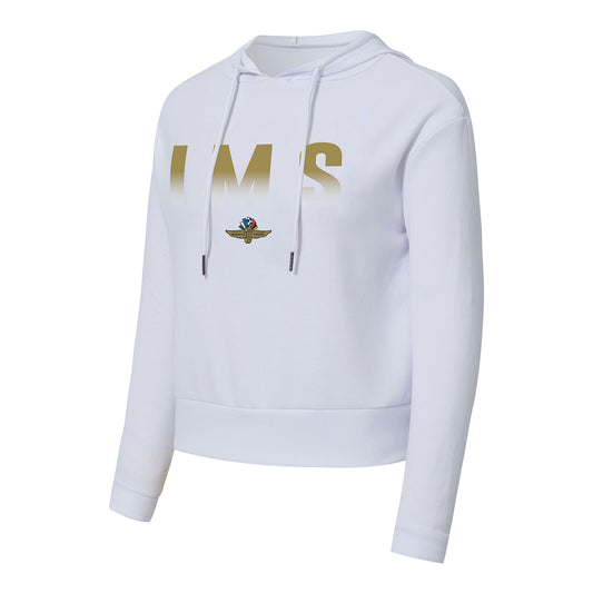 Ladies Wing Wheel Flag IMS Palisade Hoodie in White - Front Left View