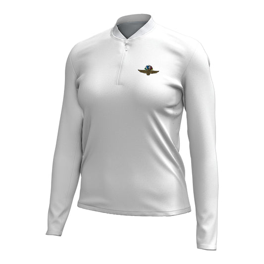 Ladies Under Armour 1/2 Zip UPF Protection Shirt in White - Front View