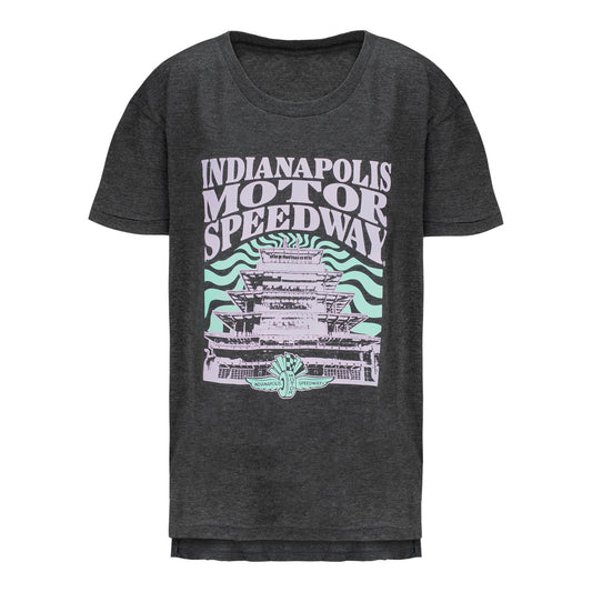 Ladies Indianapolis Motor Speedway Pagoda Must Have T-Shirt in Black - Front View