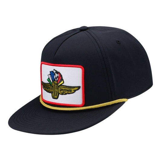 Wing Wheel Flag Patch Flat Bill Rope Hat - front view