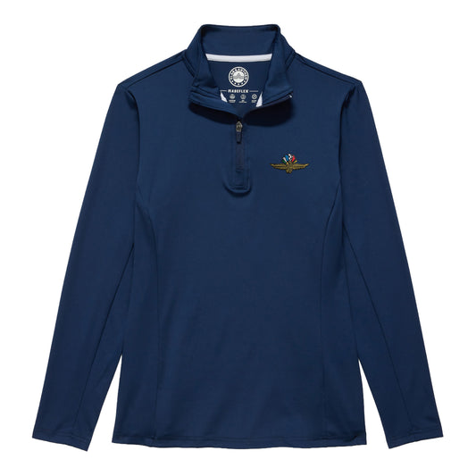 Wing, Wheel, and Flag Journey Performance 1/4 Zip in Blue - Front View