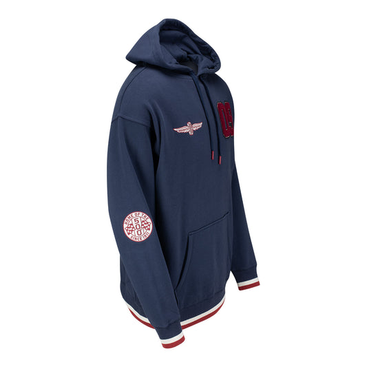 Wing and Wheel 1909 Pullover Hoodie In Blue - Front Right Side View