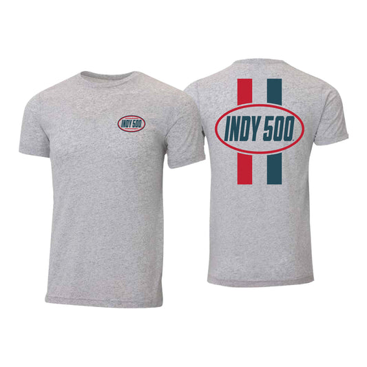 Indy 500 Circle and Stripes T-shirt in Grey - Front and Back View