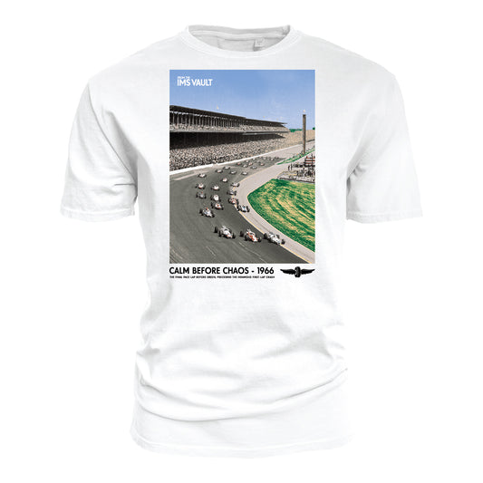 From The IMS Vault T-shirt 1966 First Lap Crash in White - Front view