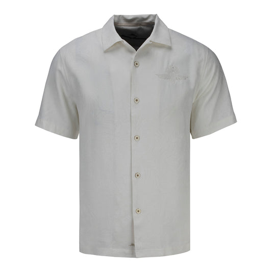 Wing and Wheel Tommy Bahama Tropic Isles Button Down in cream, front view