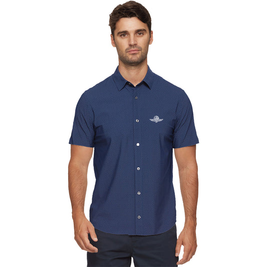 Wing, Wheel, and Flag Loretta Short Sleeve Button Up - Front View