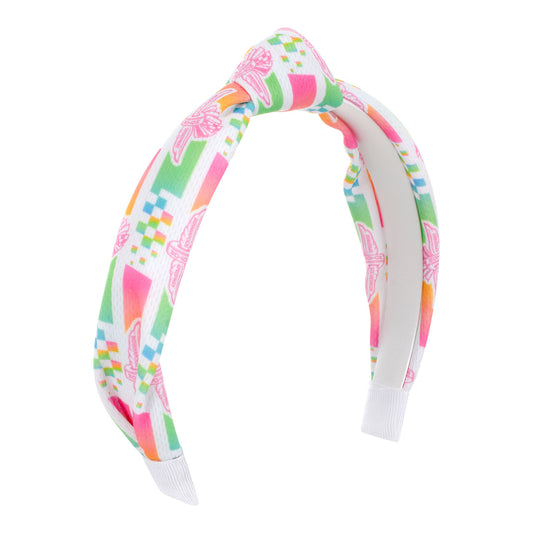 Wing Wheel Flag Neon Headband Youth In Multi-Color - Side View