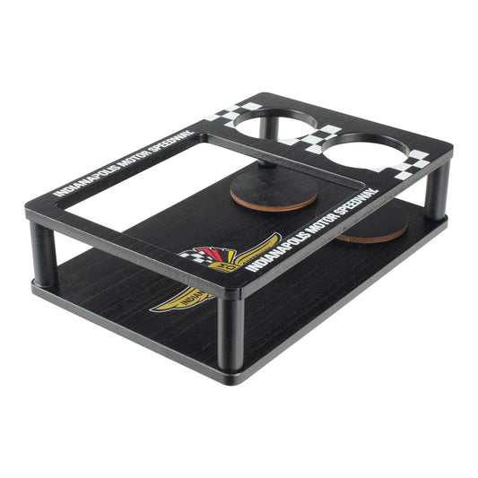 Wing Wheel Flag Wooden Snack Tray in Black - Side View