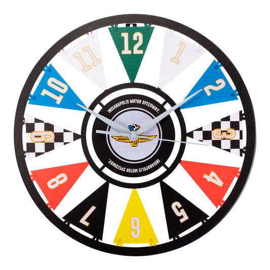 Wing Wheel Flag Vintage Metal Clock in multicolor, front view