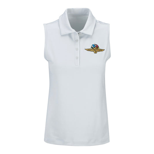Wing Wheel Flag Columbia Tend the Ball Sleeveless Polo in grey, front view