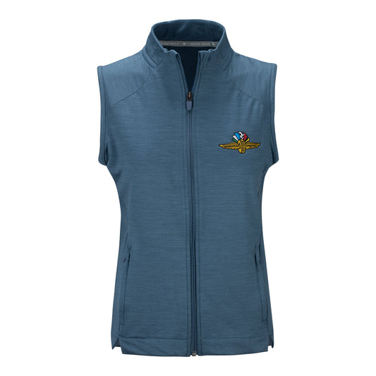 Wing Wheel Flag PUMA Full Zip Golf Vest in blue, front view
