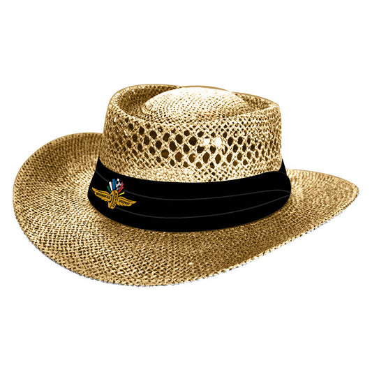Wing Wheel Flag Straw Hat - Front View
