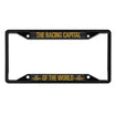 Wing Wheel Flag Metal License Plate Frame in black, front view