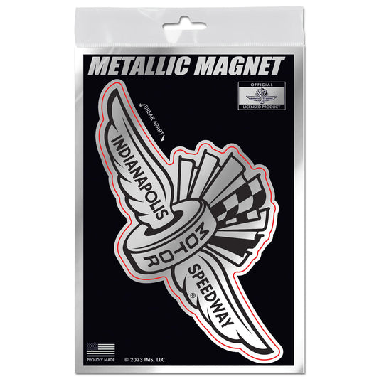Wing Wheel Flag Metallic Magnet in silver, front view