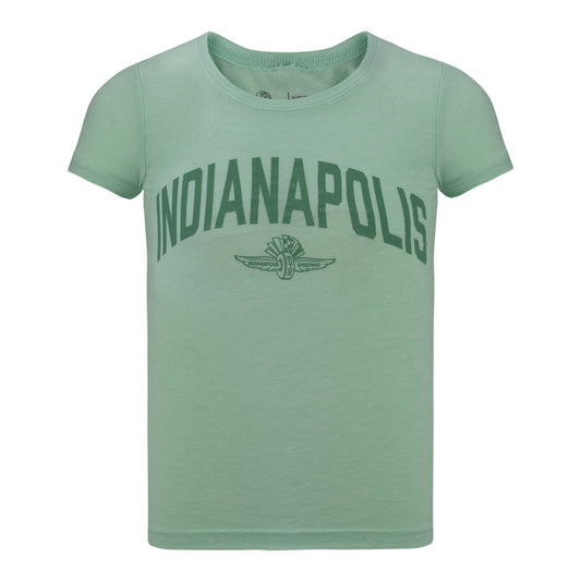 Wing Wheel Flag Indianapolis T-Shirt in Green - Front View