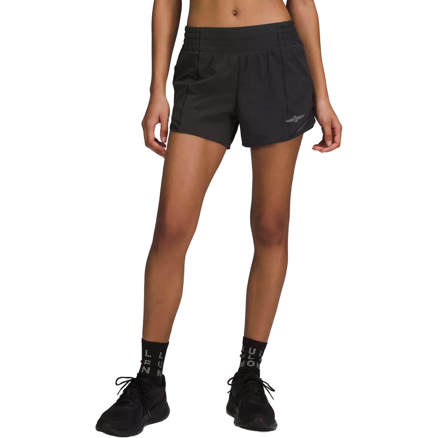 Ladies Indianapolis Motor Speedway lululemon Hotty Hot High Rise Lined Short in Black - Front View