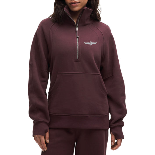 Ladies Indianapolis Motor Speedway lululemon Scuba Oversized Funnel-Neck Half Zip Long- Plum - Front View