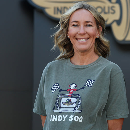 Indy 500 Life Is Good Victory Lap T-shirt In Green - Front View On Model