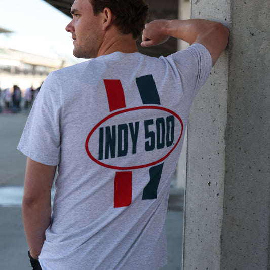 Indy 500 Circle and Stripes T-shirt in Grey - Back View On Model
