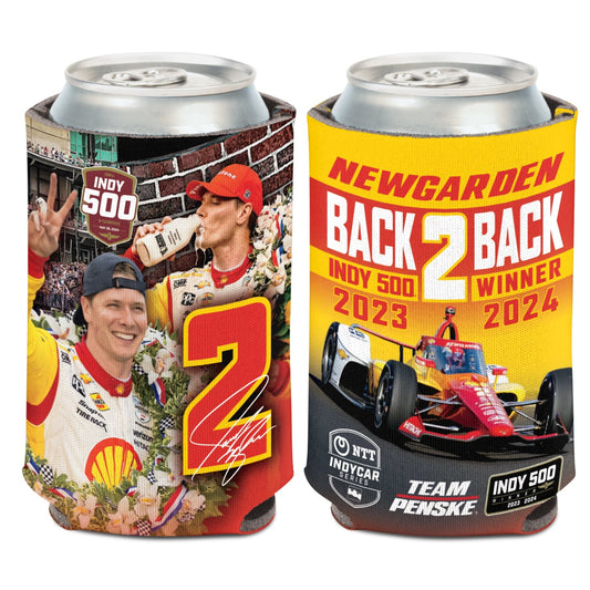 2024 Indianapolis 500 Winner Josef Newgarden Can Cooler - front and back view