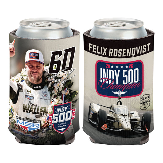 2026 Indy 500 Winner Can Cooler 12 Oz. In Multi-Color - Front & Back View