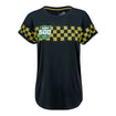 Ladies 2025 Indy 500 Checkered Rolled Sleeve T-Shirt in Black - Front View