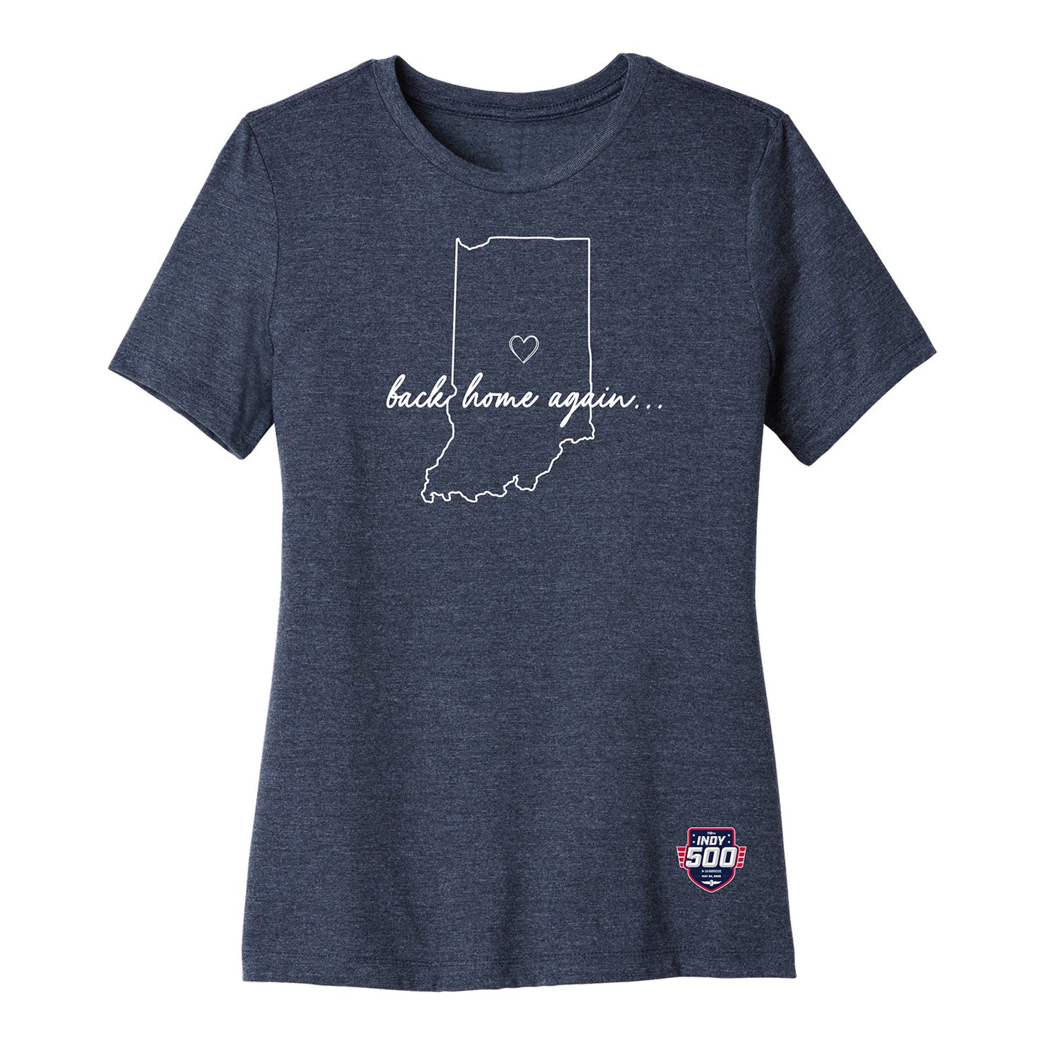 Ladies 2026 Indy 500 Back Home Again T-Shirt in Blue - Front View
