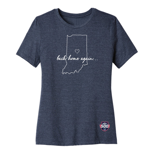 Ladies 2026 Indy 500 Back Home Again T-Shirt in Blue - Front View