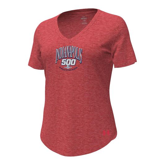Ladies Under Armour Breezy V-Neck in Red - Front View