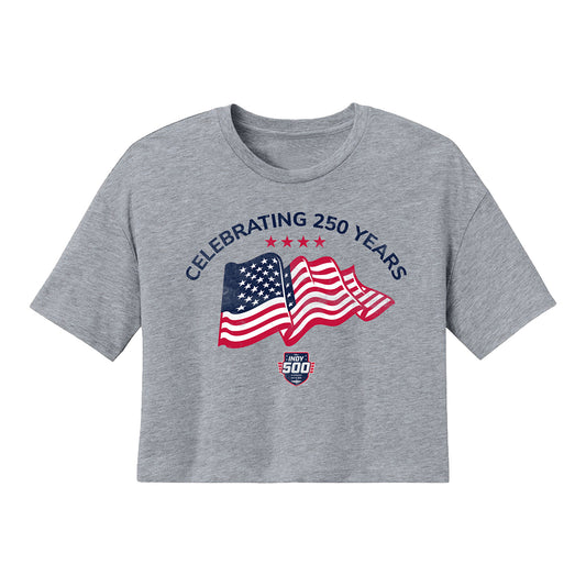 Ladies 2026 Indy 500 Boxy Crop in Grey - Front View