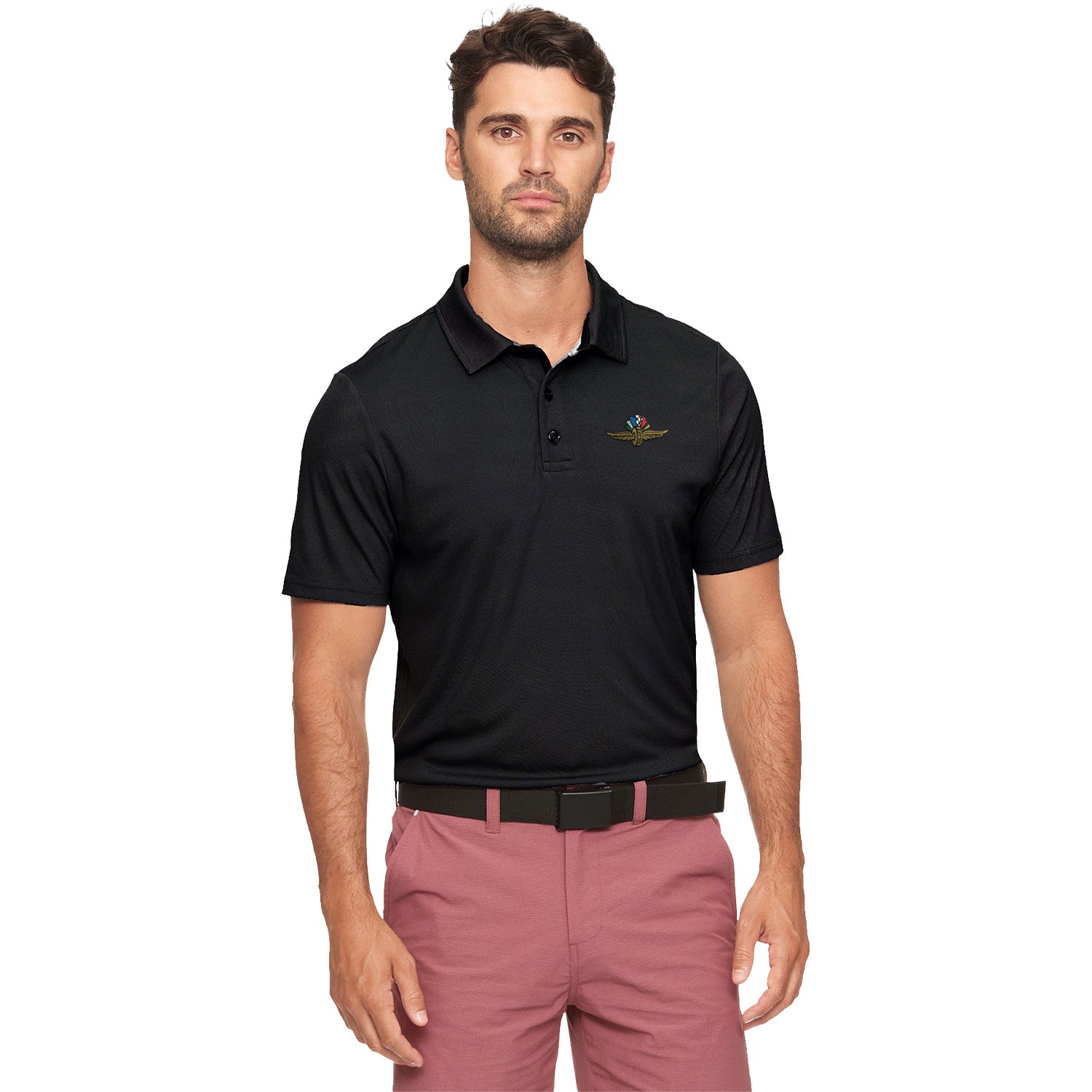 2026 Indy 500 MVP Solid Black Performance polo in black - Front view