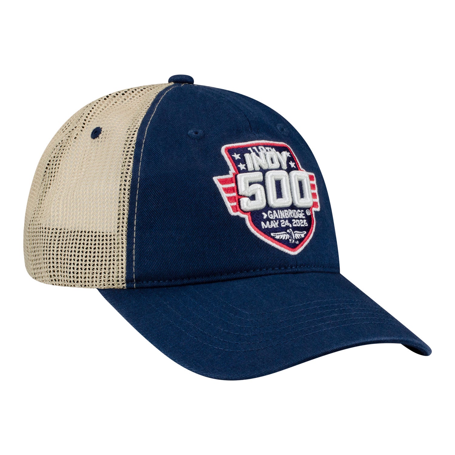 2026 Indy 500 Event Meshback Navy/Stone Hat - Front Right View