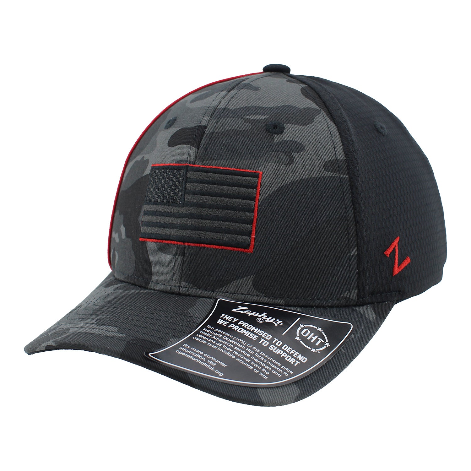 Indianapolis 500 2026 American Flag OHT Hat in Black Camo - Front Left View