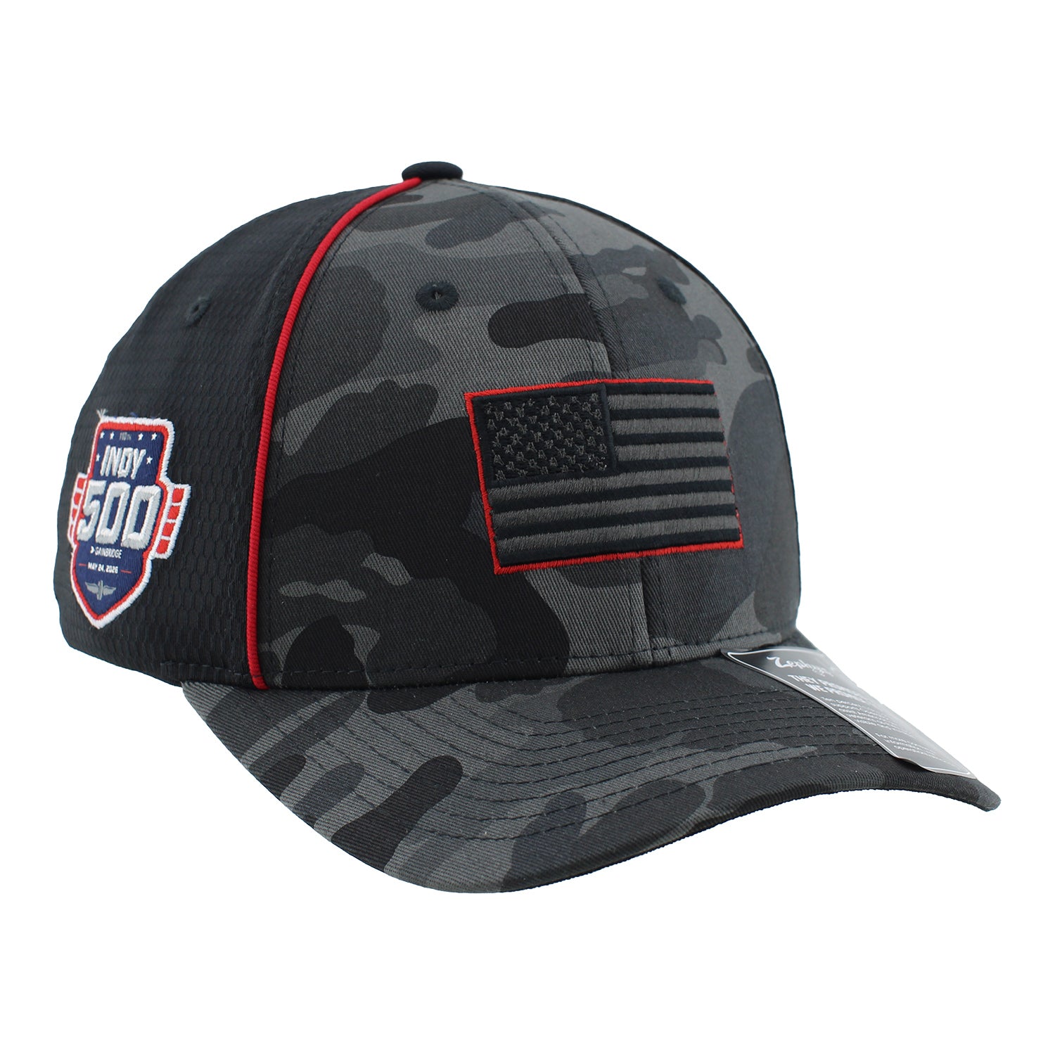 Indianapolis 500 2026 American Flag OHT Hat in Black Camo - Front Front View