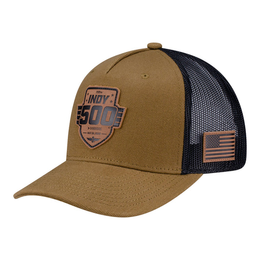 2026 Indy 500 Canvas Meshback Tan Hat in Brown - Front Left View
