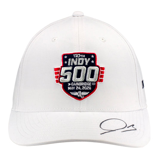2026 Indy 500 LE #1 Starting Field Hat Autographed by Alex Palou in White - Front view