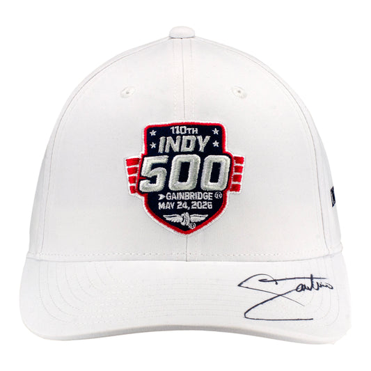 2026 Indy 500 LE #5 Starting Field Hat Autographed by Santino Ferrucci in White - Front View