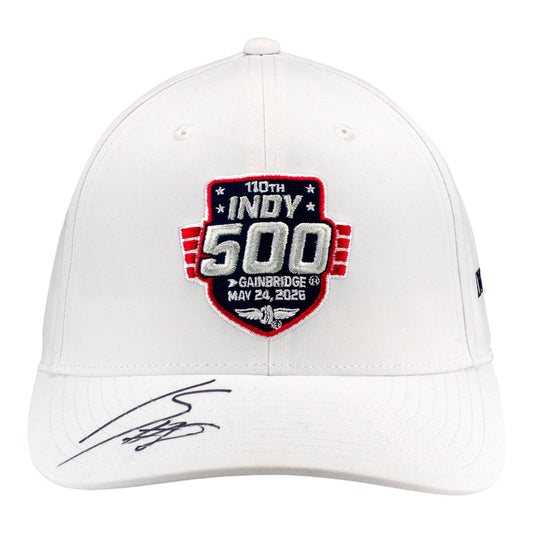 2026 Indy 500 LE #7 Starting Field Hat Autographed by Kyffin Simpson in White - Front View
