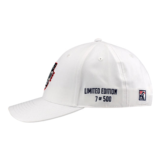 2026 Indy 500 LE #7 Starting Field Hat Autographed by Kyffin Simpson in White - Left Side View