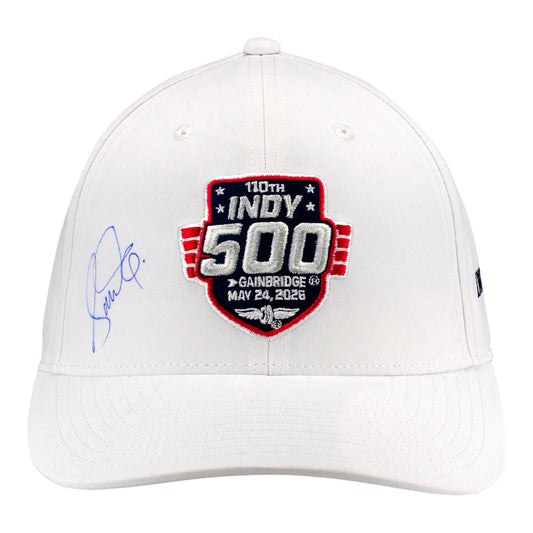 2026 Indy 500 LE #10 Starting Field Hat Autographed by Scott Dixon in White - Front View